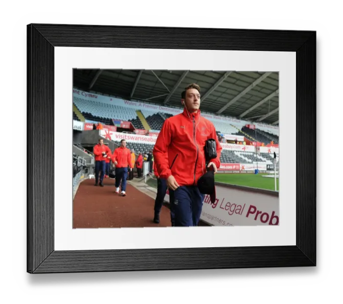 Framed Print : Mesut Ozil Arrives at Swansea City's Liberty Stadium Ahead of Premier League Clash, 2015
