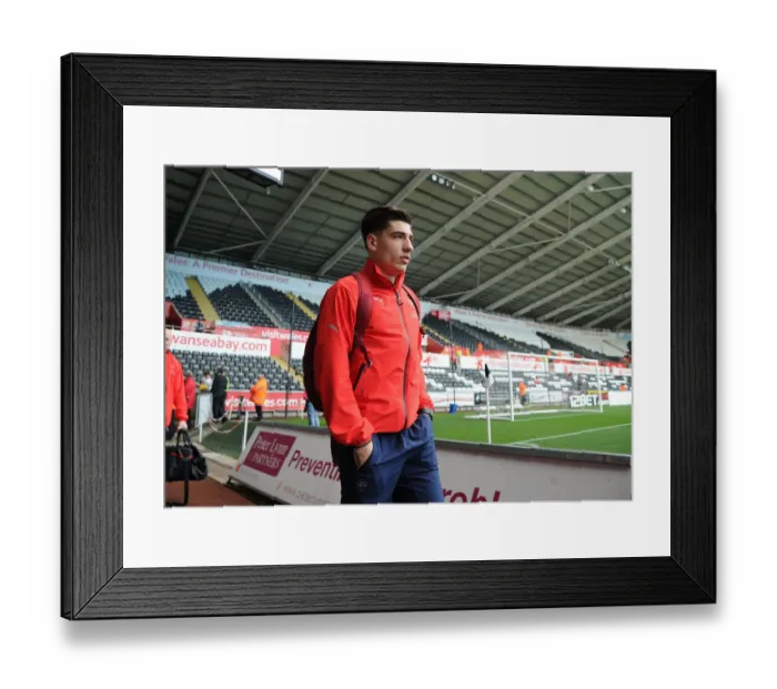 Framed Print : Hector Bellerin Arrives at Swansea City's Liberty Stadium Ahead of Arsenal's Premier League Clash (2015-16)