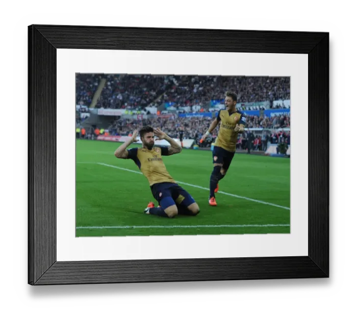 Framed Print : Arsenal: Giroud and Ozil Celebrate Goal Against Swansea City (2015-16)