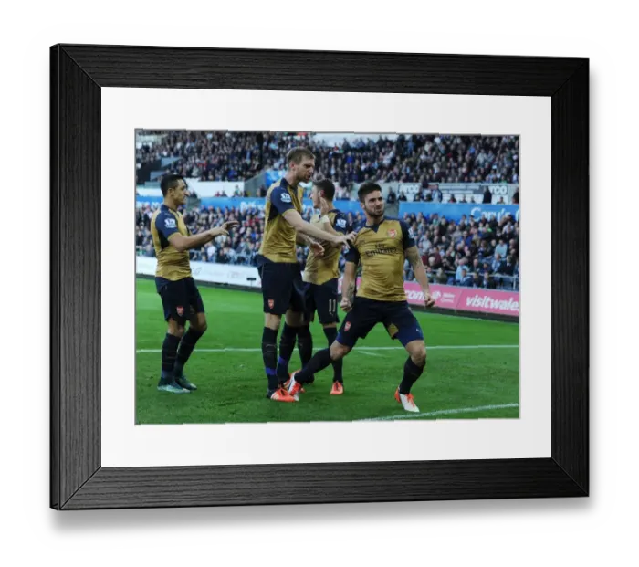 Framed Print : Arsenal's Triumph: Giroud, Ozil, Mertesacker Celebrate Goal at Swansea City (2015-16)
