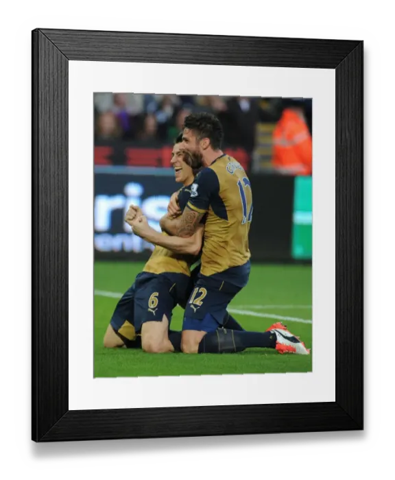 Framed Print : Arsenal's Koscielny and Giroud Celebrate Goals Against Swansea City (2015-16)