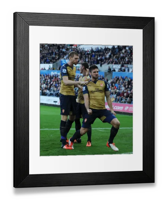 Framed Print : Arsenal's First Goal Celebration: Giroud and Mertesacker at Swansea City (2015-16)