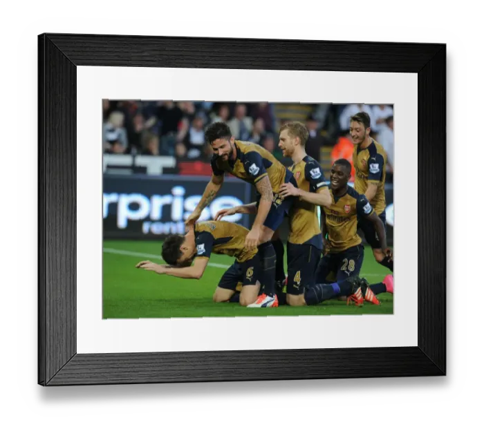 Framed Print : Koscielny Scores the Second: Arsenal's Triumph over Swansea City (2015-16) Framed Print : Koscielny Scores the Second: Arsenal's Triumph over Swansea City (2015-16)