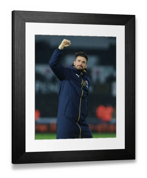 Framed Print : Olivier Giroud's Euphoric Moment with Arsenal Fans after Swansea Victory, 2015-16 Premier League