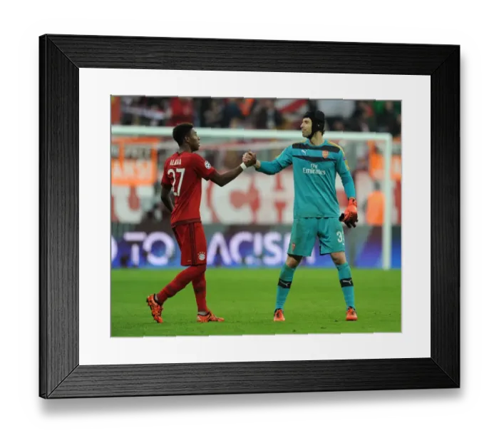 Framed Print : Champions Greeting: Petr Cech and David Alaba Exchange Handshakes during Bayern Munich vs Arsenal UCL Clash, 2015 Framed Print : Champions Greeting: Petr Cech and David Alaba Exchange Handshakes during Bayern Munich vs Arsenal UCL Clash, 2015