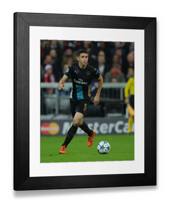 Framed Print : Arsenal's Gabriel Faces Off Against Bayern Munich in the Champions League, Munich 2015