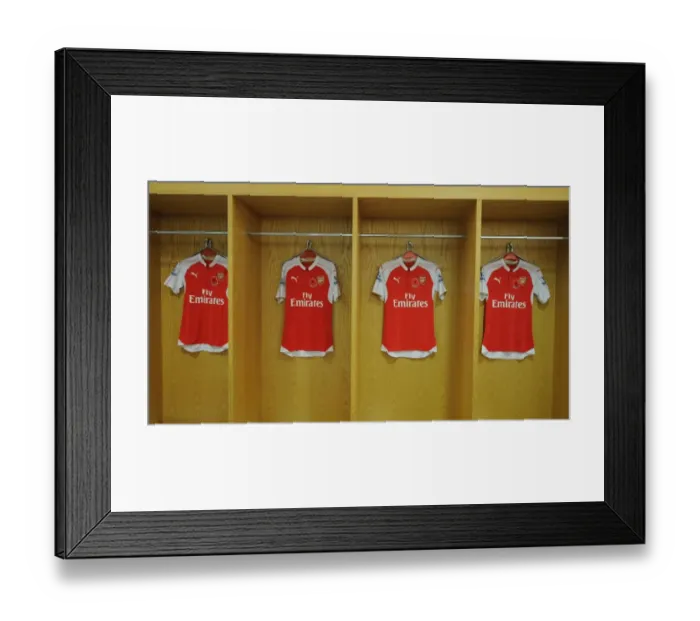 Framed Print : Arsenal's Poppy-Decorated Jerseys in Home Changing Room for Arsenal vs. Tottenham, 2015-16 Premier League Framed Print : Arsenal's Poppy-Decorated Jerseys in Home Changing Room for Arsenal vs. Tottenham, 2015-16 Premier League