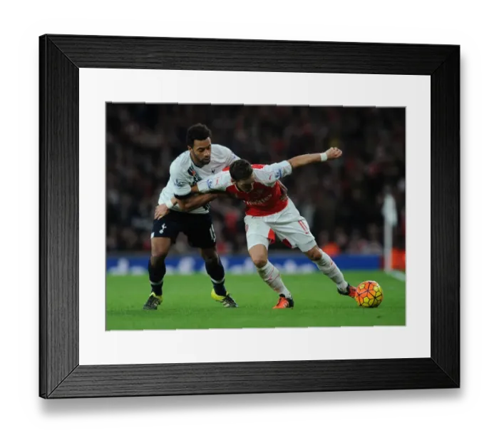 Framed Print : Mesut Ozil vs. Mousa Dembele: A Midfield Duel in the Arsenal vs. Tottenham Rivalry (2015-16 Premier League) Framed Print : Mesut Ozil vs. Mousa Dembele: A Midfield Duel in the Arsenal vs. Tottenham Rivalry (2015-16 Premier League)