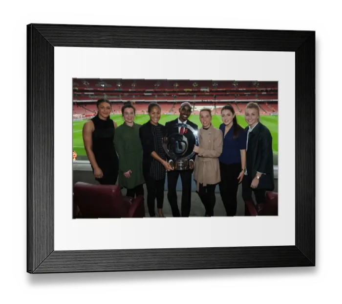 Framed Print : Arsenal Ladies and Mo Farah Celebrate Continental Cup Victory Together Ahead of Arsenal vs. Tottenham Match