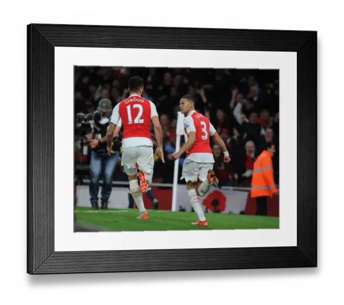 Framed Print : Gibbs Thrilling Goal: Arsenal Triumphs Over Tottenham in the 2015-16 Premier League