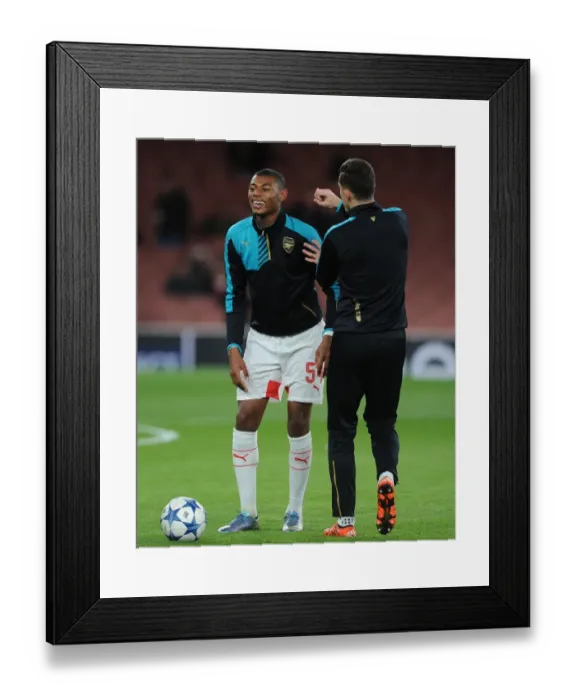 Framed Print : Arsenal Players Jeff Reine-Adelaide and Gabriel: A Light-Hearted Moment During Arsenal v Dinamo Zagreb Warm-Up, UEFA Champions League, 2015 Framed Print : Arsenal Players Jeff Reine-Adelaide and Gabriel: A Light-Hearted Moment During Arsenal v Dinamo Zagreb Warm-Up, UEFA Champions League, 2015