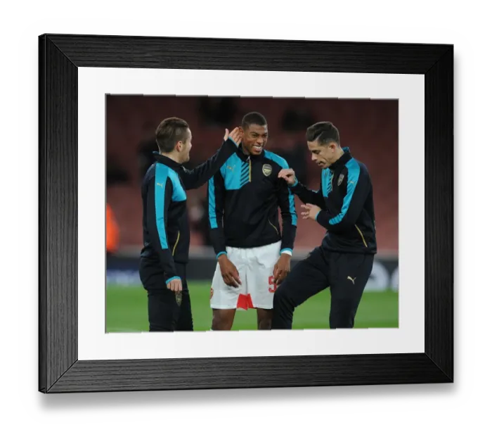 Framed Print : Arsenal Players Playful Warm-Up: Jeff Reine-Adelaide, Gabriel, and Mathieu Debuchy Goof Around Before Arsenal v Dinamo Zagreb (2015-16) Framed Print : Arsenal Players Playful Warm-Up: Jeff Reine-Adelaide, Gabriel, and Mathieu Debuchy Goof Around Before Arsenal v Dinamo Zagreb (2015-16)
