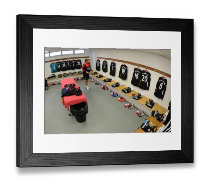 Framed Print : Arsenal Kit Man Prepares in Norwich Away Dressing Room - Premier League 2015-16