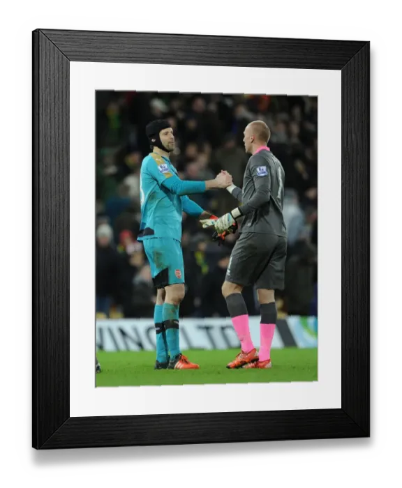 Framed Print : A Sportsman's Handshake: Petr Cech and John Ruddy (Norwich City vs Arsenal, 2015-16)