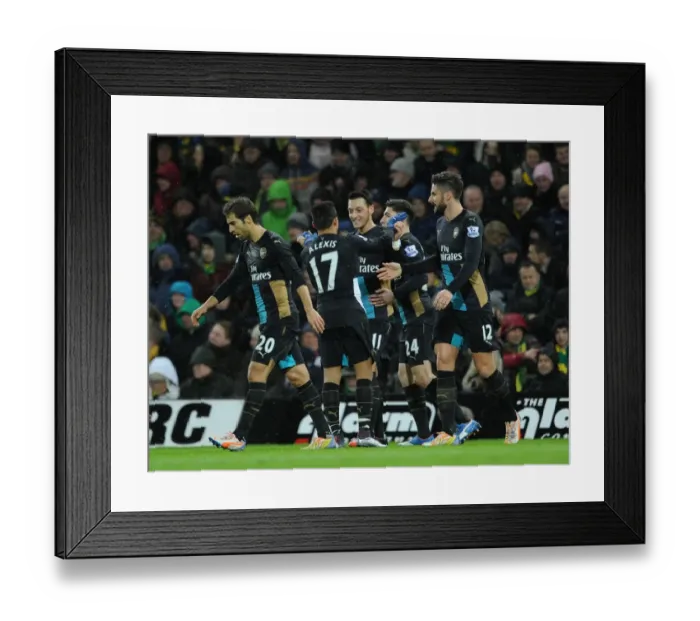 Framed Print : Mesut Ozil and Alexis Sanchez: A Dazzling Duo in Full Glory - Arsenal's Goal Celebration vs Norwich City, 2015-16