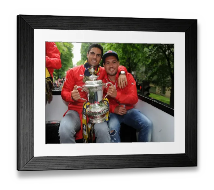 Framed Print : Arsenal's Mikel Arteta and Santi Cazorla: FA Cup Victory Celebration, 2015