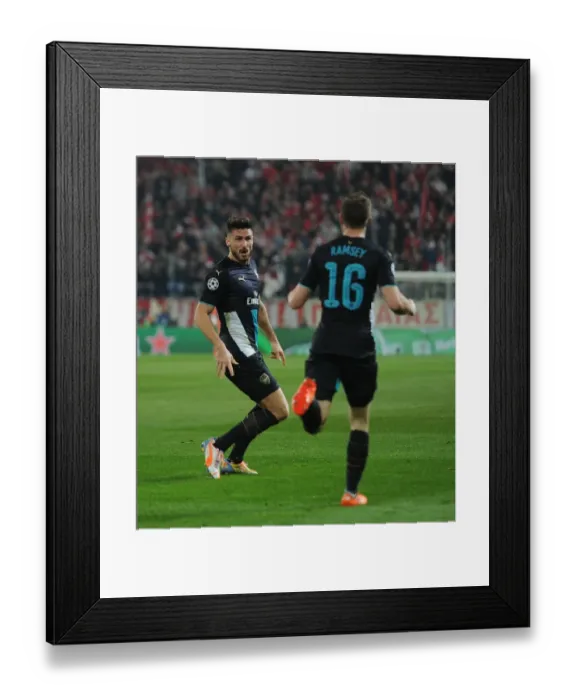 Framed Print : Arsenal's Olivier Giroud and Aaron Ramsey Celebrate Goal in UEFA Champions League Match Against Olympiacos, 2015-16 Framed Print : Arsenal's Olivier Giroud and Aaron Ramsey Celebrate Goal in UEFA Champions League Match Against Olympiacos, 2015-16