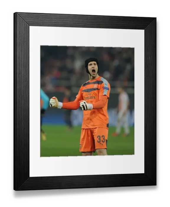 Framed Print : Petr Cech's Champions League Triumph: Arsenal's Victory Celebration vs. Olympiacos (2015) Framed Print : Petr Cech's Champions League Triumph: Arsenal's Victory Celebration vs. Olympiacos (2015)