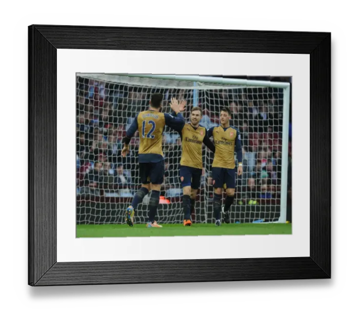 Framed Print : Arsenal Triumph: Ramsey, Giroud, Ozil's Jubilant Moment after Scoring against Aston Villa (2015-16)