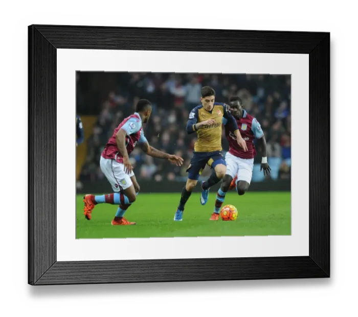Framed Print : Hector Bellerin Stands Firm: Aston Villa vs Arsenal, Premier League 2015-16 - Bellerin's Determined Defence Against Bacuna and Gana