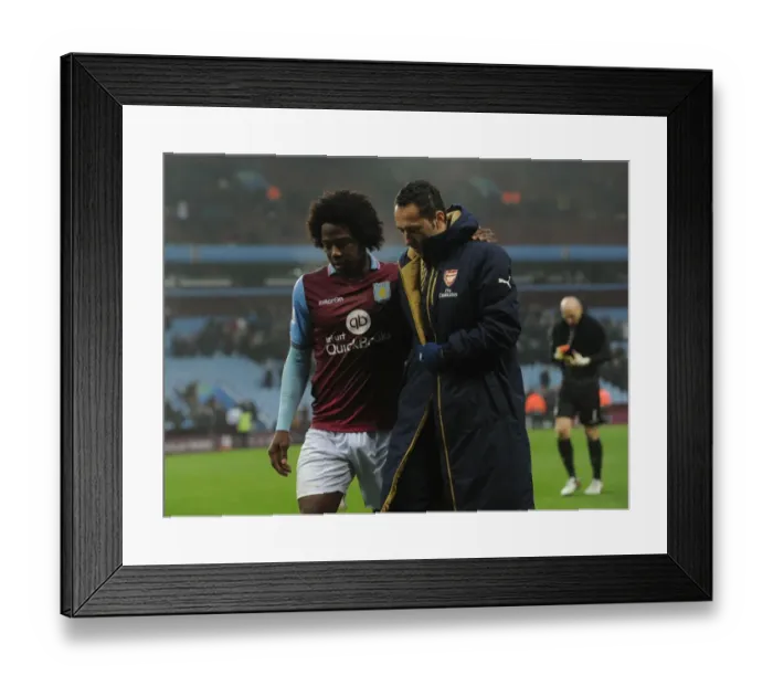 Framed Print : Sportsmanship in Rivalry: Ospina and Sanchez's Heartwarming Moment (Aston Villa vs Arsenal, 2015-16)