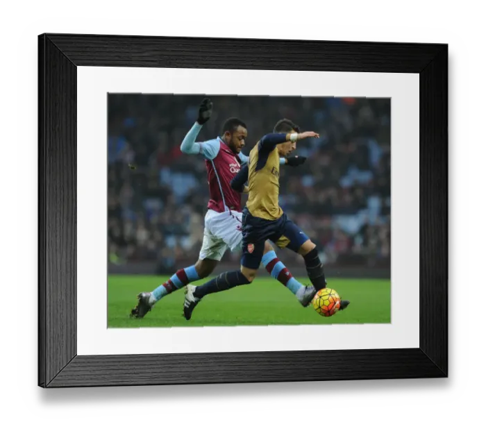 Framed Print : Intense Battle: Mesut Ozil vs Leandro Bacuna at Aston Villa vs Arsenal (Premier League 2015-16)