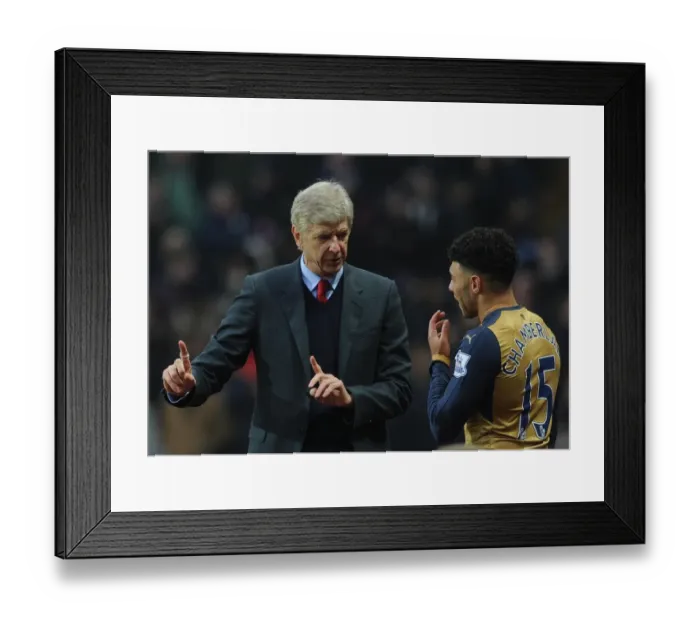 Framed Print : Arsene Wenger and Alex Oxlade-Chamberlain: United on the Touchline at Aston Villa vs. Arsenal, Premier League 2015-16 Framed Print : Arsene Wenger and Alex Oxlade-Chamberlain: United on the Touchline at Aston Villa vs. Arsenal, Premier League 2015-16