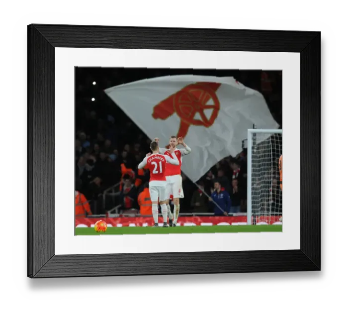 Framed Print : Arsenal's Glorious Victory: Per Mertesacker and Aaron Ramsey Celebrate Over Manchester City (2015-16)