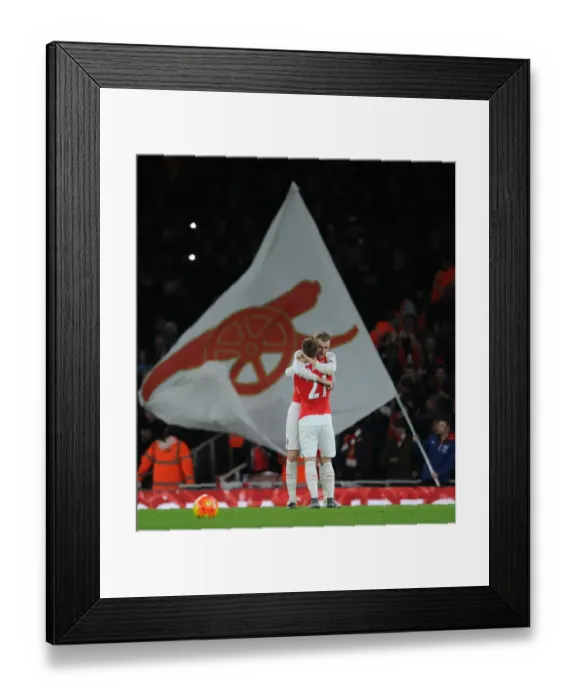 Framed Print : Arsenal's Glory: Per Mertesacker and Aaron Ramsey Celebrate Hard-Fought Victory Over Manchester City (2015-16 Premier League)