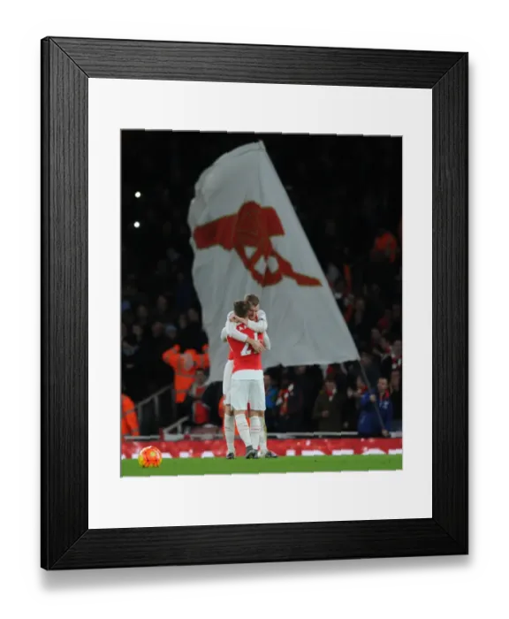 Framed Print : Arsenal's Hard-Fought Victory Over Manchester City (2015-16): Per Mertesacker and Aaron Ramsey Celebrate Framed Print : Arsenal's Hard-Fought Victory Over Manchester City (2015-16): Per Mertesacker and Aaron Ramsey Celebrate