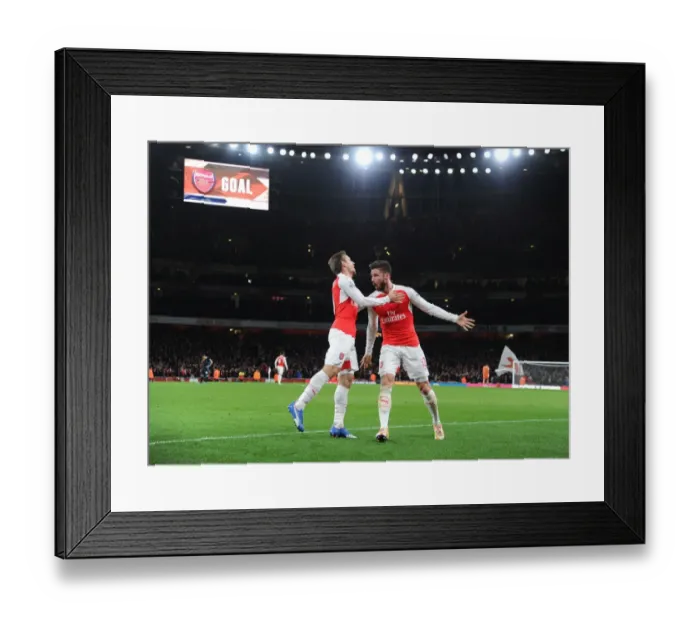 Framed Print : Arsenal's Olivier Giroud and Nacho Monreal Celebrate Goals Against Manchester City (2015-16) Framed Print : Arsenal's Olivier Giroud and Nacho Monreal Celebrate Goals Against Manchester City (2015-16)