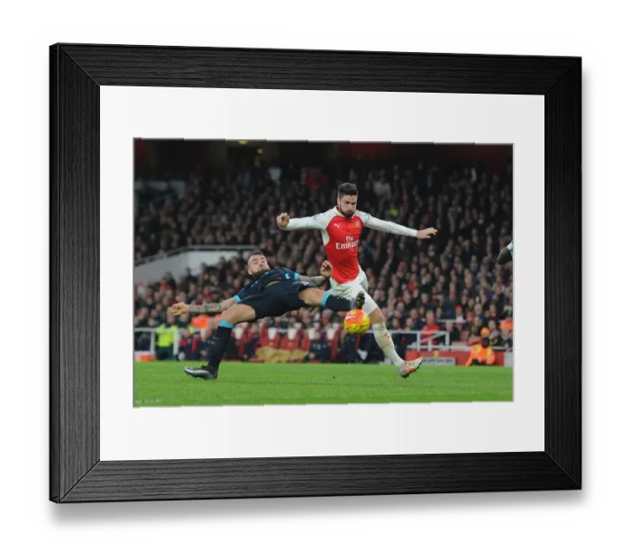 Framed Print : Intense Rivalry: Giroud vs. Otamendi Clash in Arsenal vs. Manchester City, Premier League 2015-16