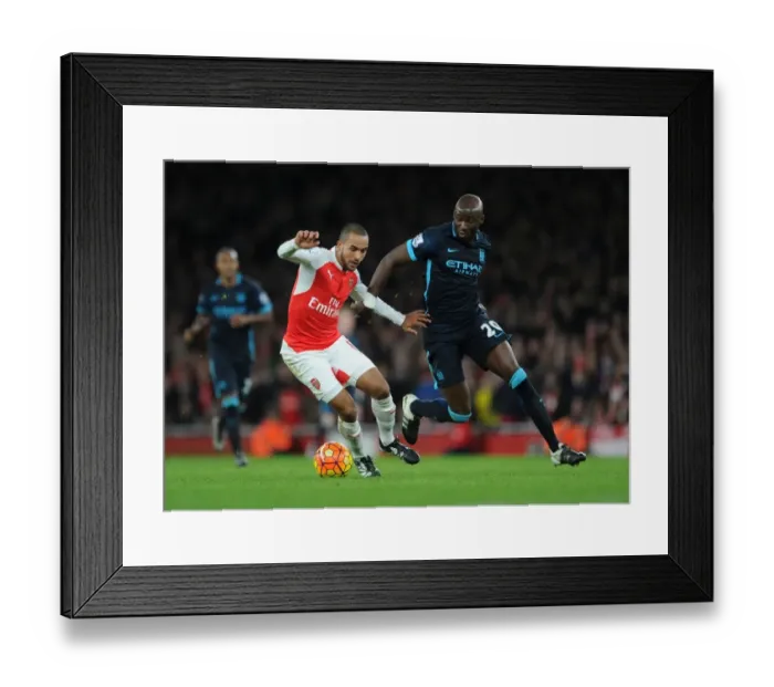 Framed Print : Theo Walcott vs Eliaquim Mangala: A Battle in the Arsenal vs Manchester City Rivalry (2015-16 Premier League) Framed Print : Theo Walcott vs Eliaquim Mangala: A Battle in the Arsenal vs Manchester City Rivalry (2015-16 Premier League)