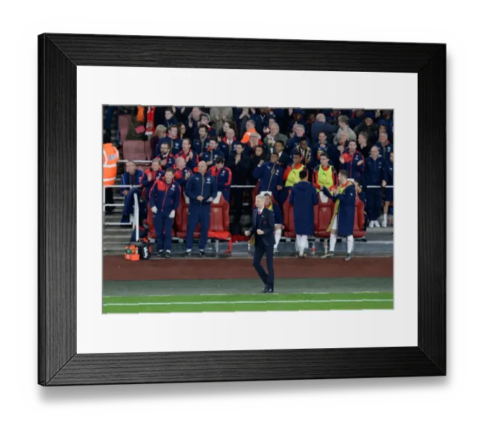 Framed Print : Arsenal Celebrates First Goal Against Manchester City (2015-16): Arsene Wenger and Team's Jubilant Reaction on the Emirates Stadium Bench