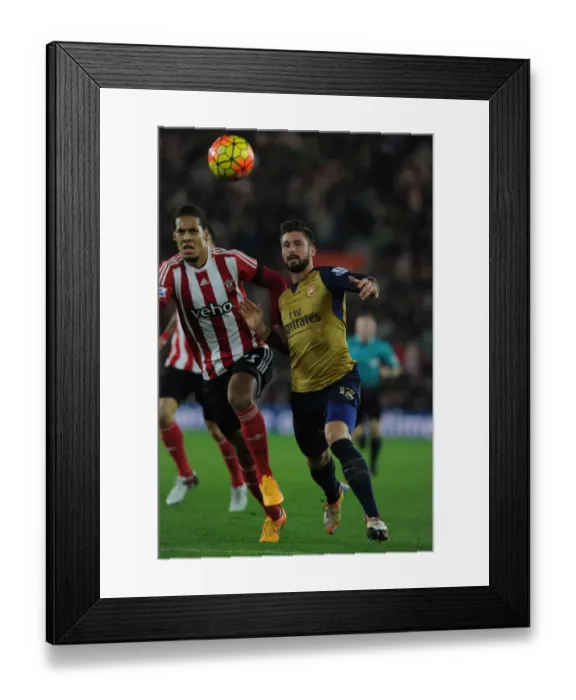 Framed Print : Giroud vs. van Dijk: A Premier League Showdown at Southampton's St Marys Stadium - Arsenal vs. Southampton (2015-16)