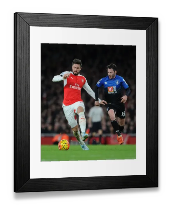 Framed Print : Giroud vs Smith: Arsenal's Star Forward Clashes with Bournemouth's Defender in Premier League Showdown (December 2015) Framed Print : Giroud vs Smith: Arsenal's Star Forward Clashes with Bournemouth's Defender in Premier League Showdown (December 2015)