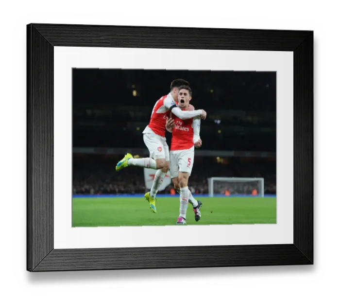 Framed Print : Arsenal: Gabriel and Bellerin Celebrate Goal Against Bournemouth (2015-16)