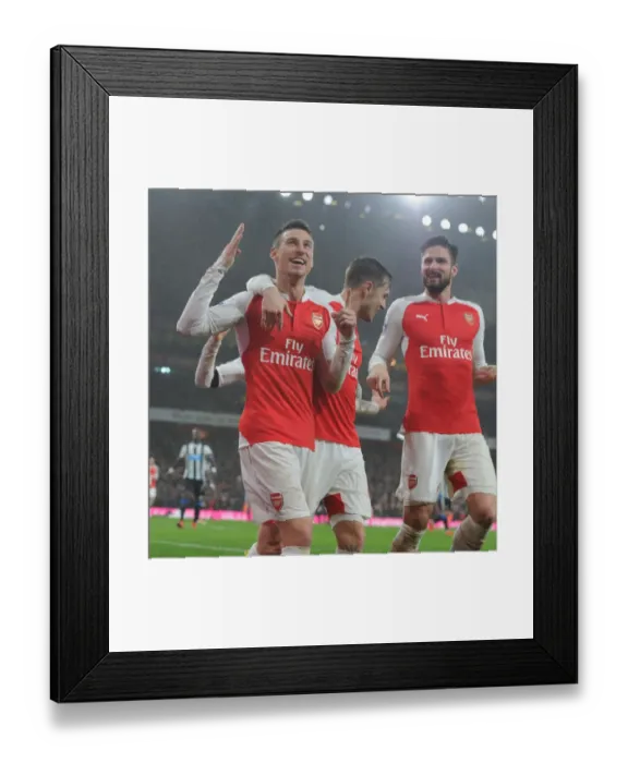 Framed Print : Arsenal's Koscielny, Ramsey, and Giroud Celebrate Goal Against Newcastle United (2015-16) Framed Print : Arsenal's Koscielny, Ramsey, and Giroud Celebrate Goal Against Newcastle United (2015-16)