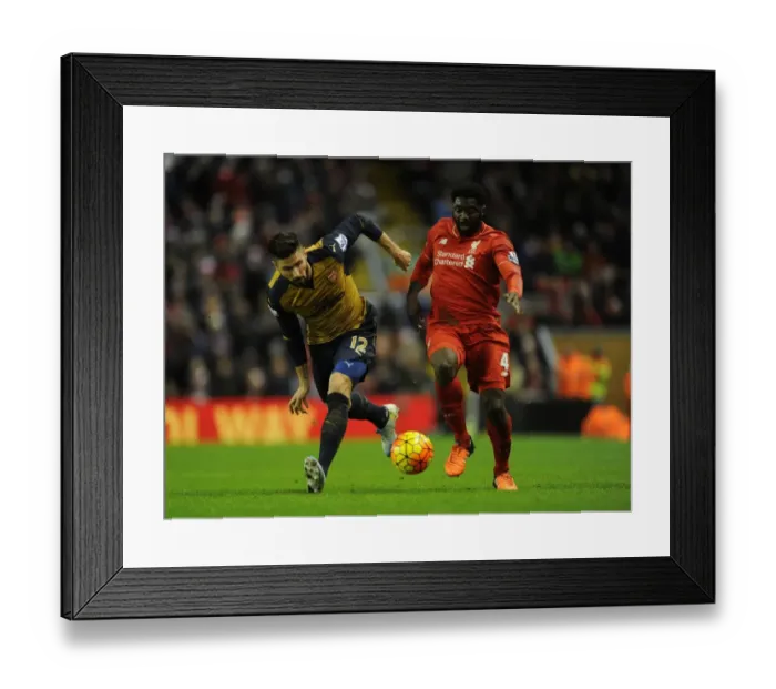 Framed Print : Clash of Titans: Liverpool vs. Arsenal, Premier League Showdown (2015-16) - Olivier Giroud vs. Kolo Toure Framed Print : Clash of Titans: Liverpool vs. Arsenal, Premier League Showdown (2015-16) - Olivier Giroud vs. Kolo Toure
