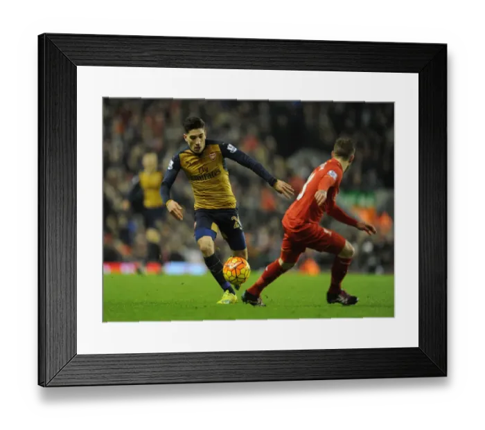 Framed Print : Bellerin vs Moreno: A Footballing Battle in the Premier League Clash between Liverpool and Arsenal