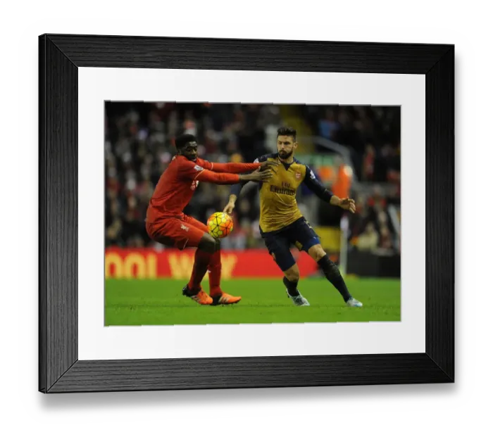 Framed Print : Clash of Titans: Liverpool vs. Arsenal - Premier League Battle (2015-16) - Olivier Giroud vs. Kolo Toure Framed Print : Clash of Titans: Liverpool vs. Arsenal - Premier League Battle (2015-16) - Olivier Giroud vs. Kolo Toure