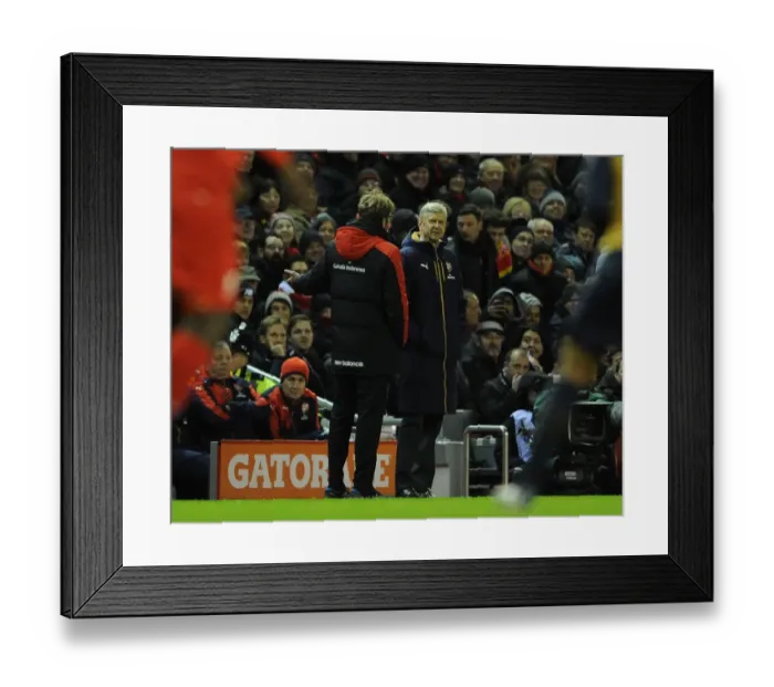 Framed Print : Arsene Wenger vs Jurgen Klopp: Premier League Showdown (2015-16) - Arsenal's Wenger Clashes with Liverpool's Klopp at Anfield