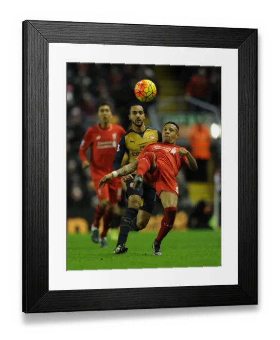 Framed Print : Theo Walcott vs Nathaniel Clyne: Intense Rivalry at Anfield (Premier League 2015-16)