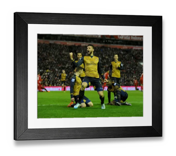 Framed Print : Olivier Giroud's Hat-Trick: Arsenal's Thrilling Victory Over Liverpool in the Premier League 2015-16