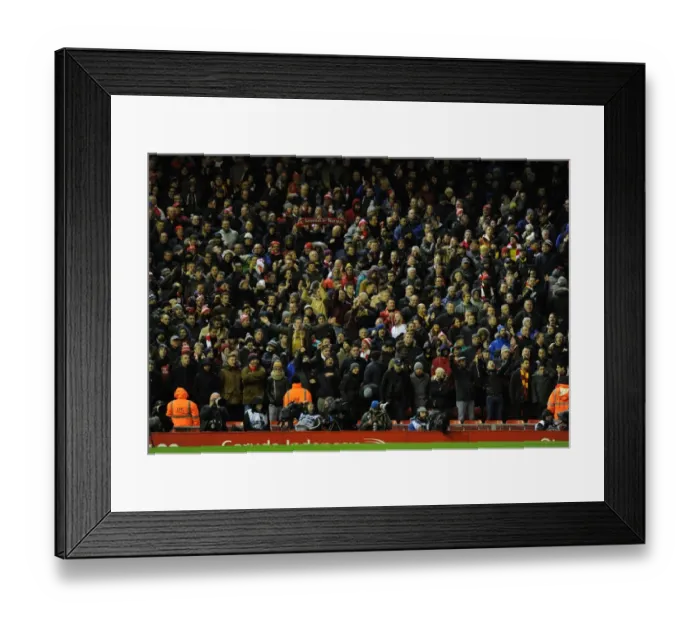 Framed Print : Arsenal Fans at Anfield: Intense Rivalry in the Premier League (Liverpool vs Arsenal, 2015-16)