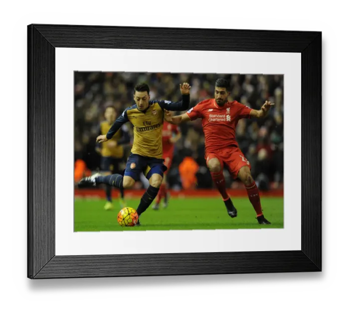Framed Print : Mesut Ozil vs. Emre Can: A Premier League Battle at Anfield, 2015-16 Framed Print : Mesut Ozil vs. Emre Can: A Premier League Battle at Anfield, 2015-16