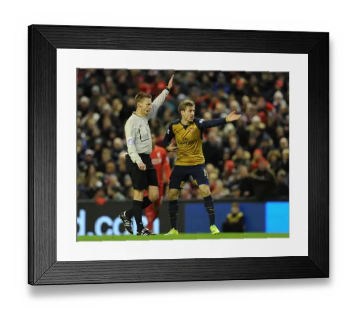 Framed Print : Nacho Monreal Argues with Referee during Intense Liverpool vs. Arsenal Premier League Clash (2015-16) Framed Print : Nacho Monreal Argues with Referee during Intense Liverpool vs. Arsenal Premier League Clash (2015-16)