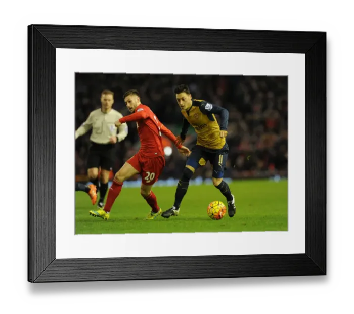 Framed Print : Mesut Ozil Outsmarts Adam Lallana: A Premier League Battle between Arsenal and Liverpool (2015-16)