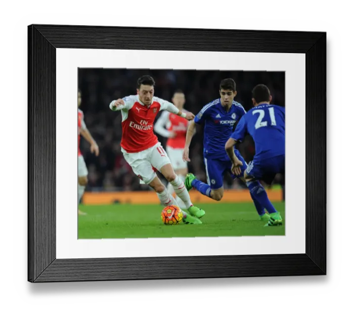 Framed Print : Intense Rivalry: Ozil vs. Matic & Oscar in Arsenal vs. Chelsea Clash