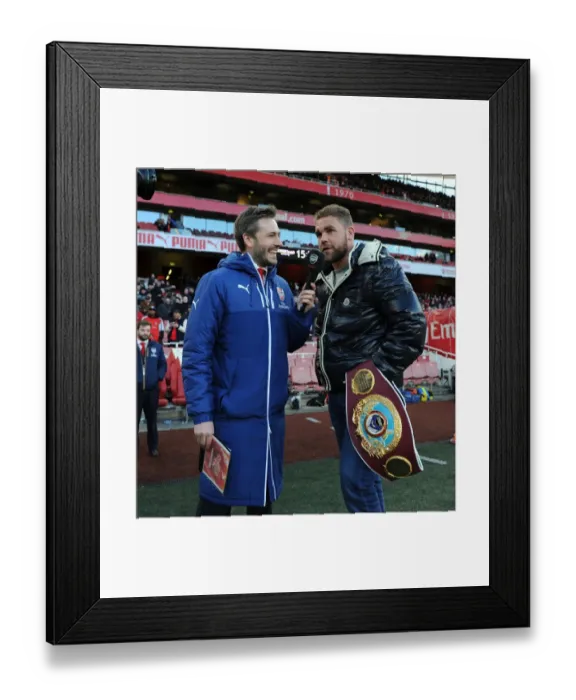 Framed Print : Arsenal FA Cup: Boxer Billy Joe Saunders Interviewed at Half Time Against Burnley